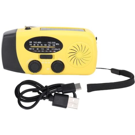 Jeffergarden Radio météo à manivelle d'urgence solaire, éclairage LED, alarme SOS, batterie externe Portable AM FM WB jaune (1/5)