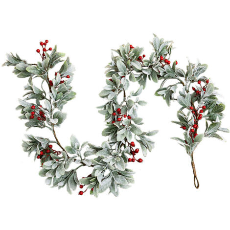 Jeffergarden Lapin de Noël en peluche avec feuilles et lianes, 180 cm de long, baies simulées, décoration de bureau, ornement d'escalier. (1/5)