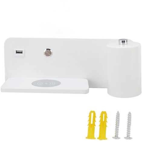 Jeffergarden Applique murale LED avec Interface USB, charge sans fil, applique murale LED pour salon et chambre à coucher, 85 à 265V, blanche droite (1/5)