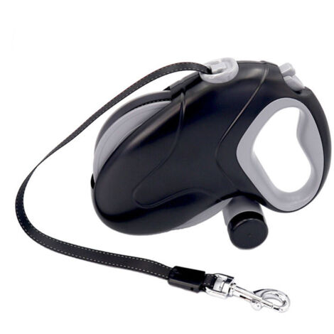 Jeffergarden Laisse rétractable chien 10m - Fil réfléchissant noir, distributeur de sacs à déchets, anti-dérapage (1/5)