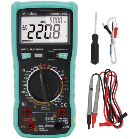 Jeffergarden Multimètre numérique 6000 counts, Testeur électrique 2000V, Mesure tension, courant, capacitance, diode, triode (1/5)