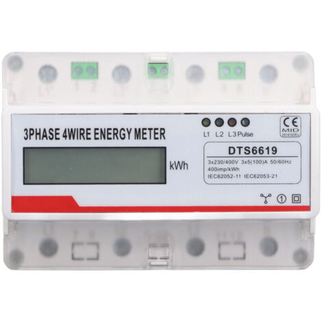 Jeffergarden Compteur d'énergie 7P, 3 phases, 4 fils, écran LCD, moniteur KWH, montage sur Rail 35mm, électricité 230 400V 5(100)A (1/5)