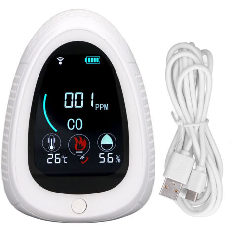 Jeffergarden Détecteur de monoxyde de carbone avec télécommande Wi-Fi, chargement USB, surveillance en temps réel des fumées et écran LCD (1/5)