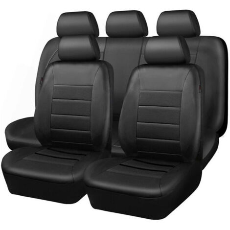 Jeffergarden Housses de siège auto universelles, 9 protections avant et arrière en cuir PU, ensemble complet compatible avec les airbags, noir (1/5)