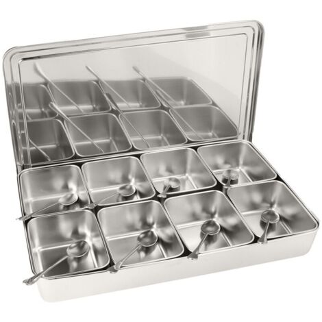 Jeffergarden Boîte à épices en acier inoxydable à 8 compartiments, récipient de rangement pour condiments, bocal, ustensiles de cuisine (1/5)