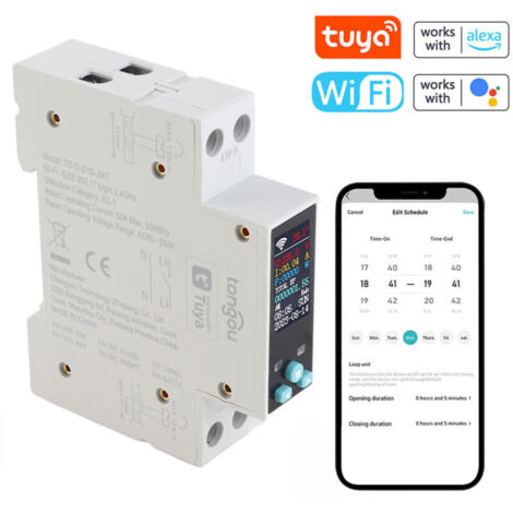 Jeffergarden Interrupteur Intelligent WiFi avec Compteur - pour Rail DIN 35mm, Fonctions Comptage Énergie kWh, Minuterie, Prépayé - Contrôle APP Tuya (1/5)
