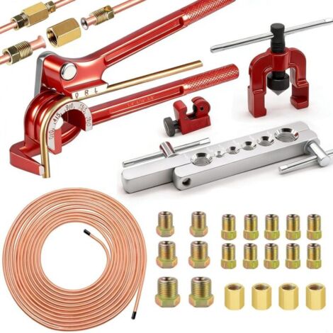Jeffergarden Kit de ligne de frein en cuivre plaqué 3/16 pouce - Avec outil à sertir professionnel - Pour la plupart des systèmes de freinage hydraulique (1/5)