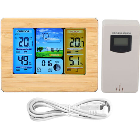 Jeffergarden Station météo numérique sans fil LCD avec horloge, thermomètre et humidité intérieure et extérieure (jaune) (1/5)