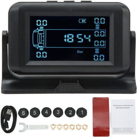 Jeffergarden Moniteur de pression des pneus sans fil à 6 roues, DC 5V, étanche IP67, alarme haute et basse pression, 8 bars, TPMS solaire pour camion RV (1/5)
