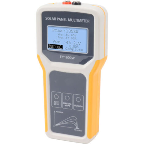 Jeffergarden Testeur de panneaux solaires, multimètre photovoltaïque EY1600W avec rétroéclairage, outil de mesure de tension en circuit ouvert MPPT pour tests PV, jaune (1/5)