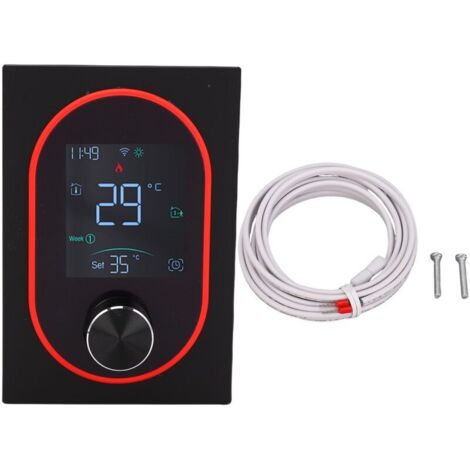 Jeffergarden Thermostat d'ambiance intelligent, contrôleur de température WiFi 2,4 GHz pour chauffage électrique, application mobile, écran tactile et bouton de commande, noir (1/5)