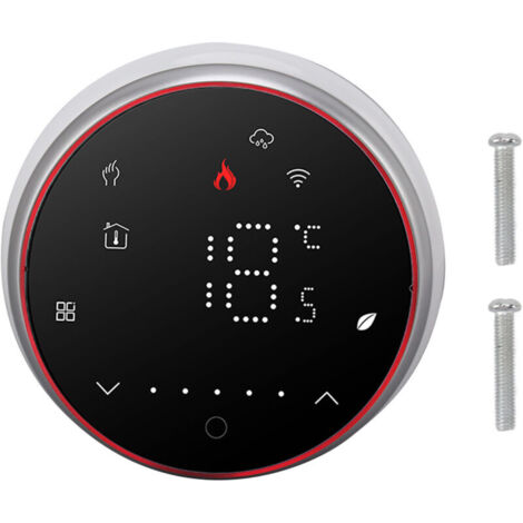 Jeffergarden Thermostat intelligent Wi-Fi sans fil, affichage LED, commande vocale via application, AC95240V, économie d'énergie, rond, pour chaudière, noir (1/5)