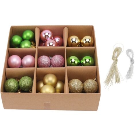 Jeffergarden 54 pièces 3 cm boules d'arbre de nol pendentif ornement boule suspendue en plastique maison décoration de fête de nol cadeau de nouvel an rose vert doré (1/5)