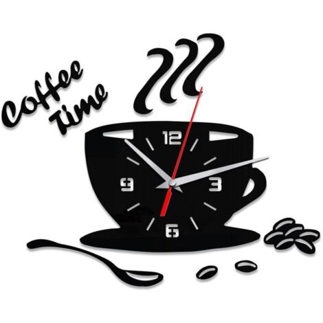 Jeffergarden Bricolage acrylique horloge murale moderne muet café horloge tasse forme autocollant mural creux chiffre horloge (1/5)