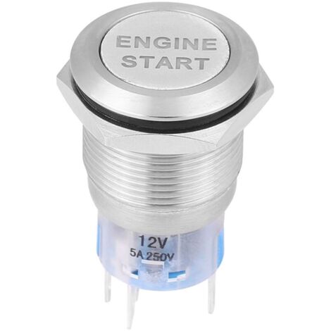 Jeffergarden Bouton poussoir de démarrage du moteur, bouton de commutateur de démarreur d'allumage de voiture étanche 12V 19mm(argent) (1/5)