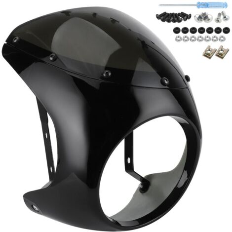 Jeffergarden Déflecteur de vent de carénage de phare 7 pouces universel pour moto (lentille noire brillante) (1/5)