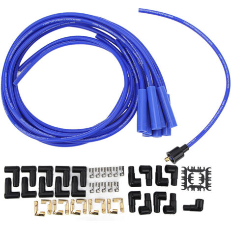 Jeffergarden 8,5 mm 180 ° Bougie d'allumage Jeu de fils de bougie d'allumage avec capuchon anti-poussière de remplacement pour les modèles Chevy 8 cylindres Bleu (1/5)