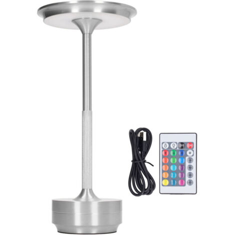Jeffergarden Lampe de table LED rechargeable 16 couleurs, portable, moderne, en métal, RVB, lampe de bureau avec télécommande pour salon, bureau, argent (1/5)