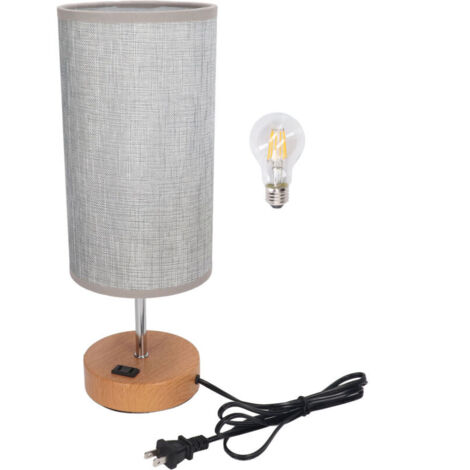 Jeffergarden Lampe de table à commande tactile en métal et tissu, chargement USB, lampe de chevet LED à trois vitesses avec base en grain de bois pour chambre à coucher, bureau, prise américaine 110 V (1/5)