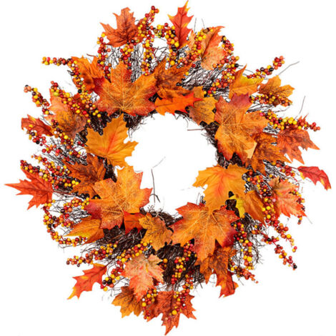 Jeffergarden Couronne de feuille d'érable suspendue à la porte, ornement de vigne pour Thanksgiving, Halloween (1/5)