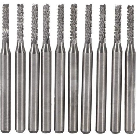 Jeffergarden 10pcs Fraise en Carbure Cémenté Fin Mill Gravure Bits Sculpture Perceuse Coupeur SMT/CNC/PCB 2mm (1/5)