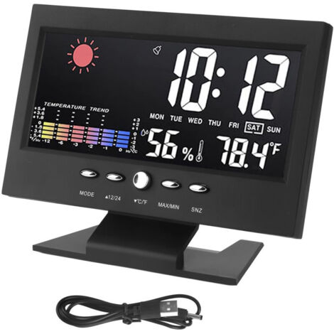 Jeffergarden Horloge de prévision météo ABS LED écran couleur multifonctionnel température humidité réveil noir (1/5)