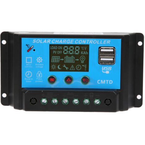 Jeffergarden Contrôleur de charge solaire automatique pour batterie au plomb 12 V/24 V 20 A, régulateur PWM, double sortie USB 5 V (1/5)