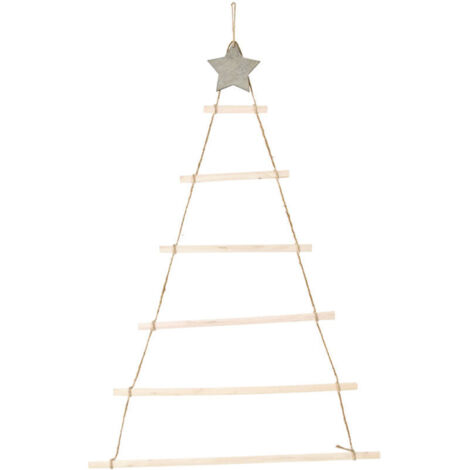 Jeffergarden Ornements suspendus en bois avec étoile et corde, décoration pour arbre de nol mural (1/5)