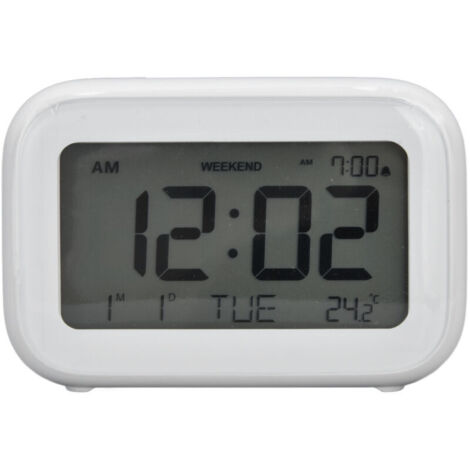 Jeffergarden Mini réveil numérique avec écran LCD fonction Snooze formats 12H 24H pour chambre voyage bureau blanc (1/5)