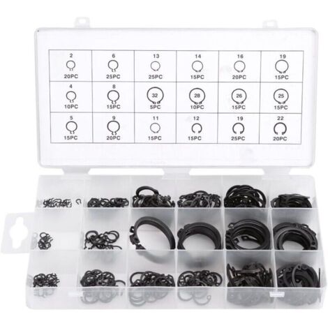 Assortimentde Circlips Externesde 300 Pièces, Type Métallique e-Clip Circlip Snap Clipde Retenue Kitde Baguede Retenue Accessoires pour La Rétentiondes Roulements, Engrenages,de DEBUNS (1/5)