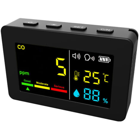 Compteur portable de qualité de l’air 3 en 1, CO, température et humidité, écran couleur, détecteur de monoxyde de carbone avec alarme vocale et affichage de la batterie,de DEBUNS (1/5)