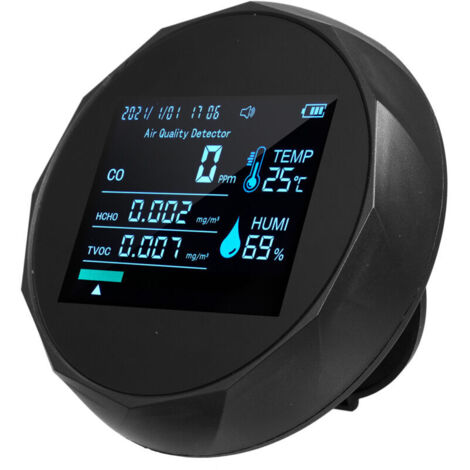 Moniteur de qualité de l’air multifonction 6 en 1 2CO16TB, détecteur portable de formaldéhyde, testeur professionnel pour intérieur, analyseur CO, TVOC, HCHO, humidité, température, avec date et heure (1/5)