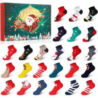 Calendrier de l'Avent 2024 pour enfants avec chaussettes - Coffret cadeau de l'Avent 24 jours - Compte à rebours jusqu'à Noël - Motif Père Noël, élan, bonhomme de neige et sapin de Noël