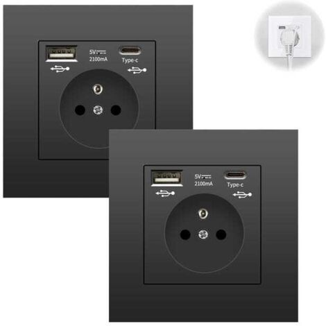 2er Set Wandsteckdose mit USB & USB-C – Steckdose Schwarz 86mm