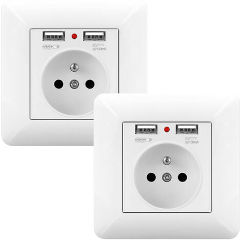 2er Set Steckdose mit Doppel USB und LED 16A – Unterputz Wandsteckdose