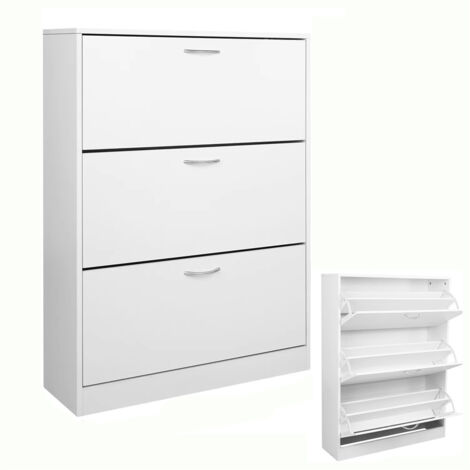 Schuhschrank 3 Türen, schmaler Schuhkipper weiß, platzsparend für Flur 110 x 80 x 23,5 cm (1/5)