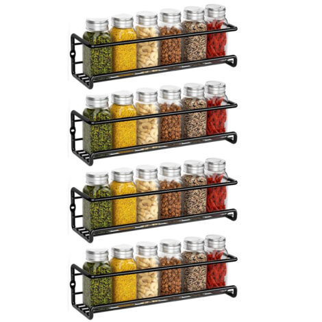 Set da 4 Mensole Porta Spezie da Parete – Organizer senza Foratura, Supporto Metallico Sospeso con Adesivo e Viti per Barattoli di Spezie, Armadio o Porta Cucina