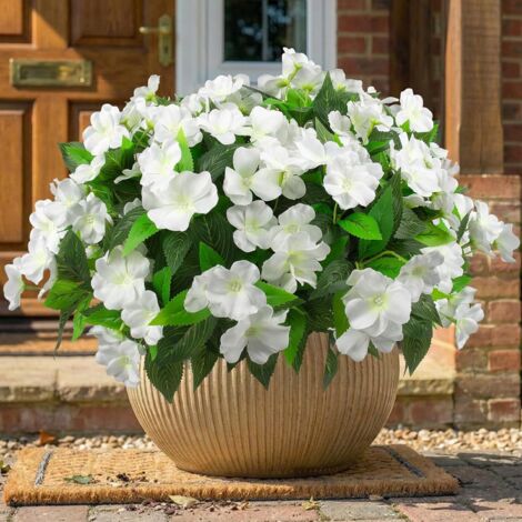 4 Pezzi Fiori Artificiali Esterni Impatiens – Resistenti UV, Seta, Decorazione Giardino, Terrazza e Balcone (Bianco)