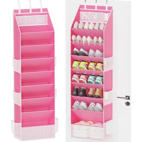 Organizzatore Scarpe da Appendere alla Porta – Contenitore Armadio con Tasche Grandi, Capacità 16–24 Paia di Sneakers, Sandali e Stivali, Soluzione Salvaspazio, Rosa (1/5)