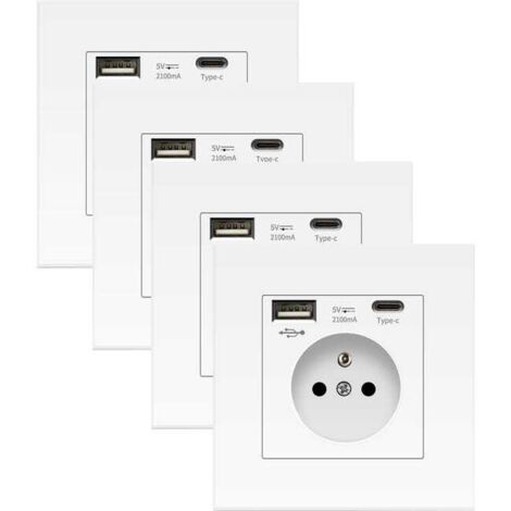 4 Prese a Muro USB Tipo C 16A – Presa Elettrica 86mm Bianca (1/5)