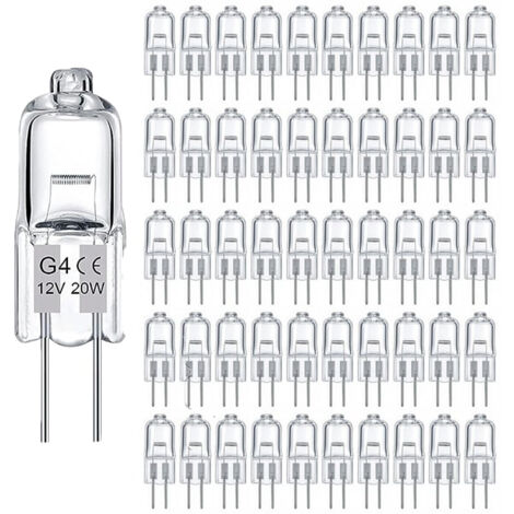 50 lampadine alogene G4 – 12V 20W – 280 lm – Luce calda 2800K – Dimmerabili – Casa e commerciale