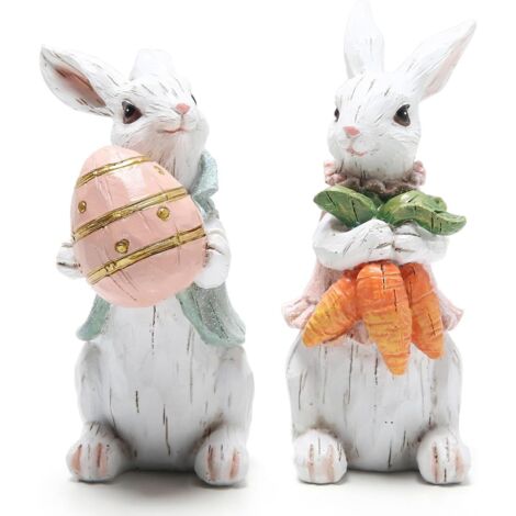 Set di 2 Coniglietti Pasquali in Legno Fatti a Mano – Adorabile decorazione primaverile per casa e giardino, figurine decorative, idea regalo perfetta (1/4)