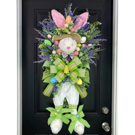Corona di Pasqua a Forma di Coniglio – Corona decorativa per porta d'ingresso, parete e finestra, graziosa decorazione pasquale (1/5)