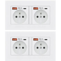 Set 2 Presa con USB Tipo C 20W Ricarica Rapida – Presa Muro
