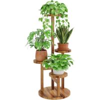 Supporto per Piante 4 Livelli in Legno – Mensola Rotonda per Piante da Interno ed Esterno, Supporto Alto per Fiori e Piante