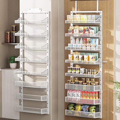 Organizador 8 Niveles para Puerta de Despensa – Estante metálico para especias con cestas ajustables, montaje mural o colgado