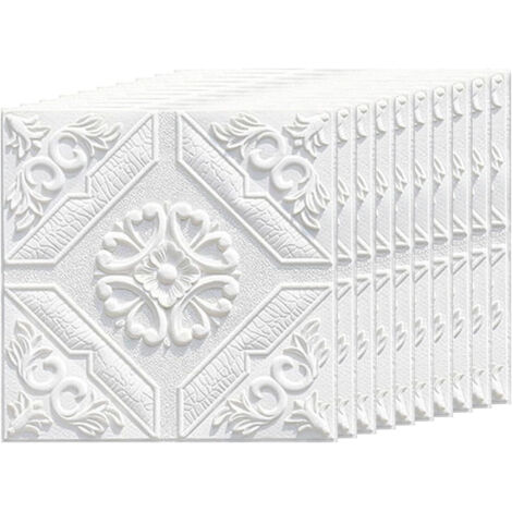 Set de 10 paneles murales 3D de espuma – Azulejos cuadrados autoadhesivos para pared con motivo floral para decoración, 35 × 35 cm