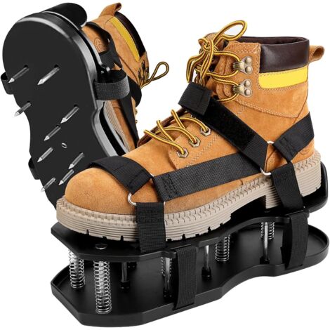 Zapatos aireadores de césped con resorte – Herramienta de deshierbe sin instalación, limpieza automática de hojas y suciedad, punta reforzada, cordones ajustables, perfecto para césped, patio y jardín