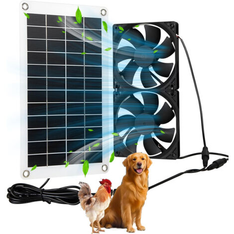 Set de 2 ventiladores de extracción solares con panel de 8W – Ventiladores DC sin escobillas, IP65 estancos, para invernadero, gallinero, caseta para perro y refugios exteriores (1/5)