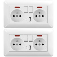 Pack 2 Enchufe Doble con Interruptor LED USB Tipo C 16A – Toma Corriente